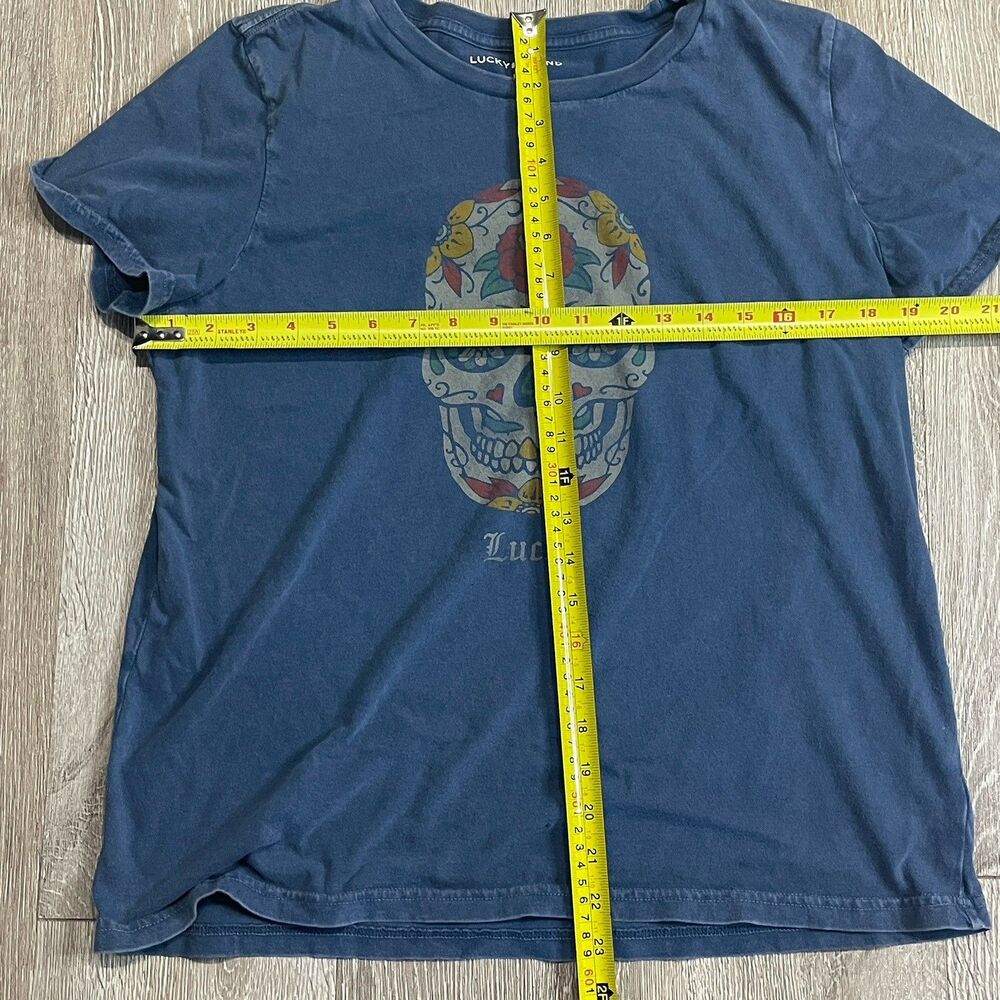 Lucky Brand Skull Tshirt Womens L Cotton Blue - Picture 2 of 4